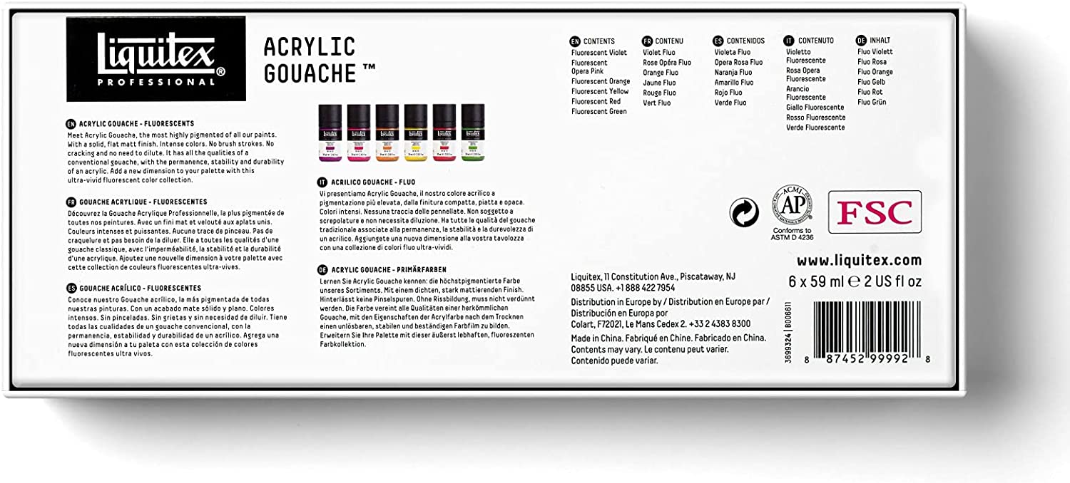 Liquitex Professional Acrylic Gouache Paint, 6 x 59ml (2-oz), Primaries Set - Image 3